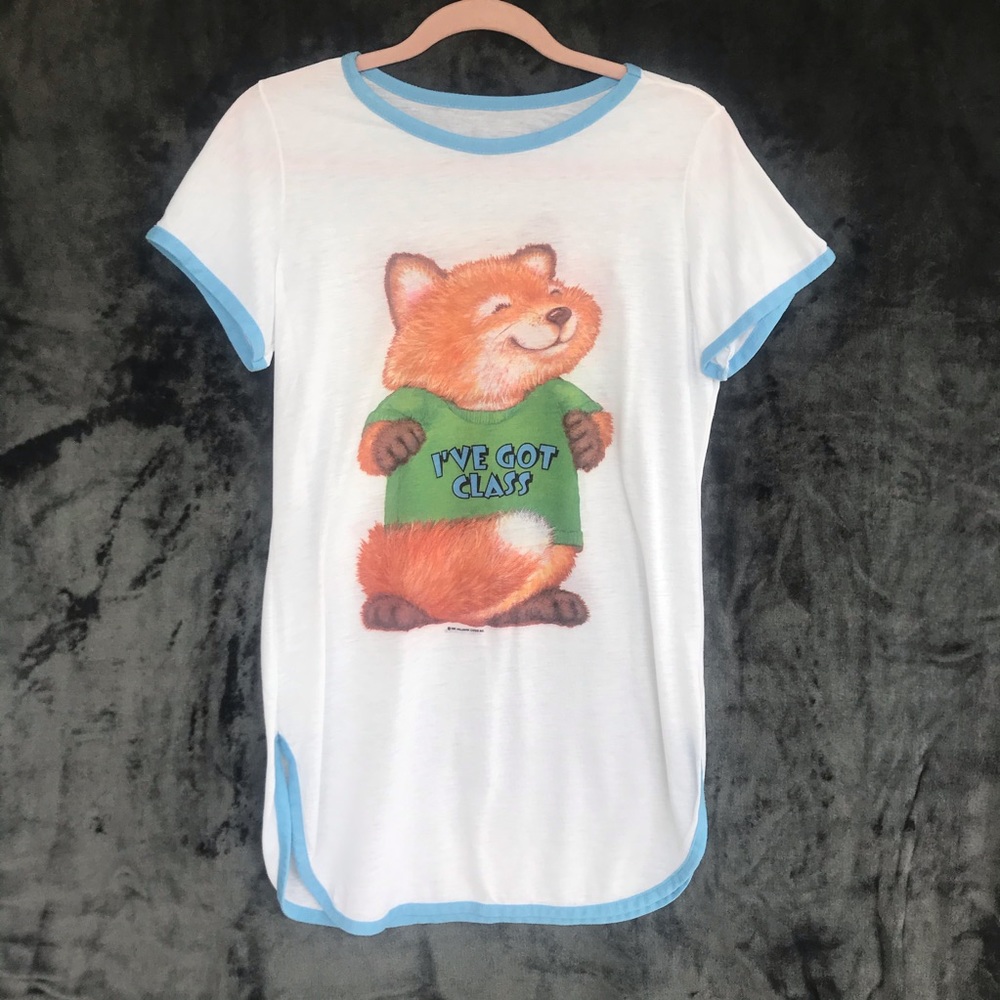 Vintage White T-Shirt Dress with Printed Fox